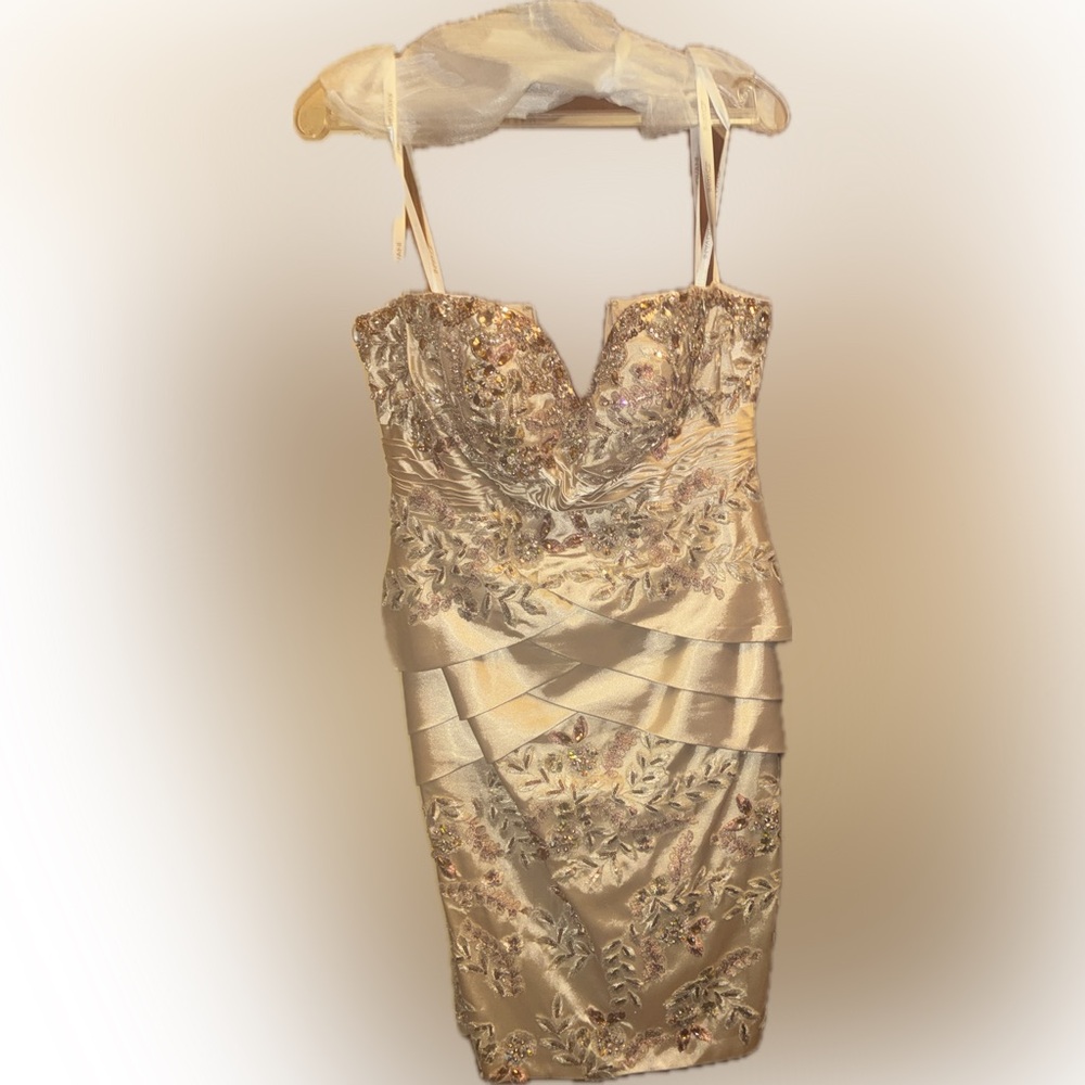 Jovani Strapless Gold Embellished Dress
